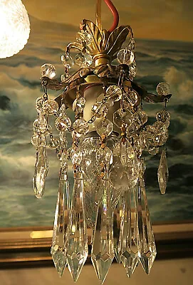 Beaded Vintage Leaf Brass Spelter SWAG Lamp Chandelier Crystal Starfish Lantern • $87