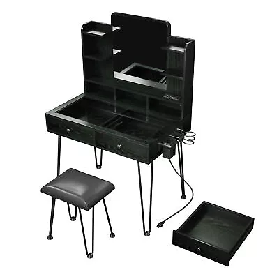 TC-HOMENY Makeup Vanity Set Dresser Table Desk With Charging Station & Mirror • $157.99