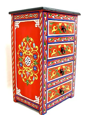 Moroccan Nightstand Table Red Painted 4 Drawers Handmade Authentic Accent Décor  • $325