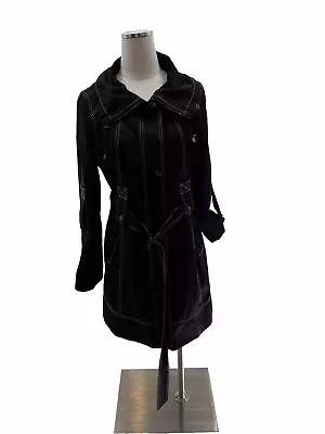 Guess Raincoat Women’s Size Large Black With White Stitching Mod ‘60s Go Go Spy • $19.99