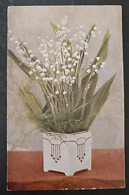 Vtg Postcard Germany Lilies Lily Of Valley In White And Gold Square Vase Art • $7.95