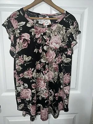 NWT Women’s XL Heimish USA Black Floral Blouse With Flutter Sleeves • $10