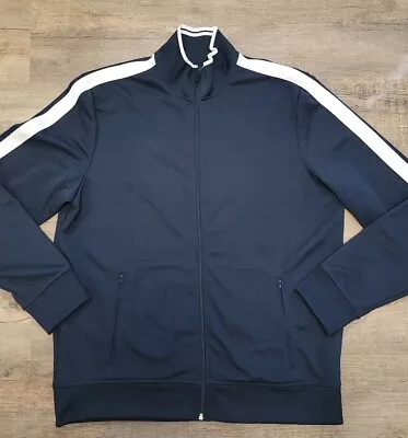STARTER Jacket Navy Blue W White Stripe Full Zip Mens Size Large Track Warm Up • $19.99