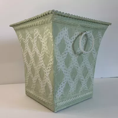 Square Metal Vase Plant Holder Green Lattice Shabby Chic Cottage Core Farmhouse • $17.49