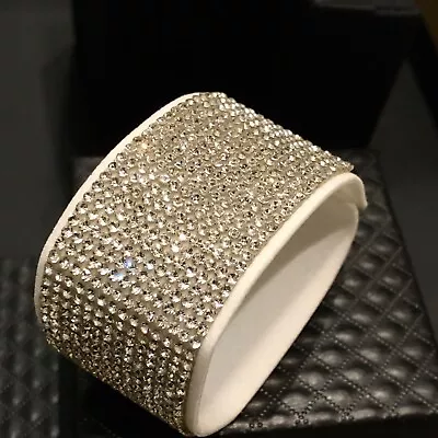 Swarovski Elements Crystal Wrap Bracelet White Alcantara Leather Wide Bling Cuff • $39