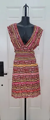 M Missoni Pink Brown Yellow Knit Stretchy Dress Size 40 US 2-4 V-Neck Sleveless  • $149.99