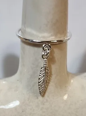 Sterling Silver Feather Charm Ring Stacking Ring Thumb Ring • £12