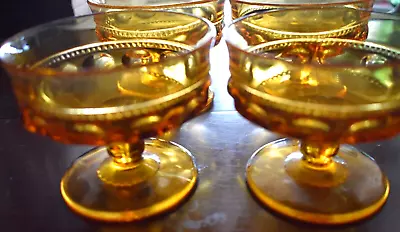 Vintage 4-Amber Depression Stemware Inverted Bubble Desert Glass Drink Glass • $30