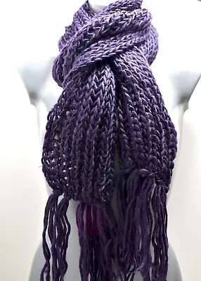 Long Knitted Chunky Knit Scarf Vintage Look Purple One Size • £7.99