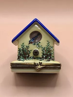 Vintage Rochard Limoges France Hand Painted Hinged Birdhouse Trinket Box • $85
