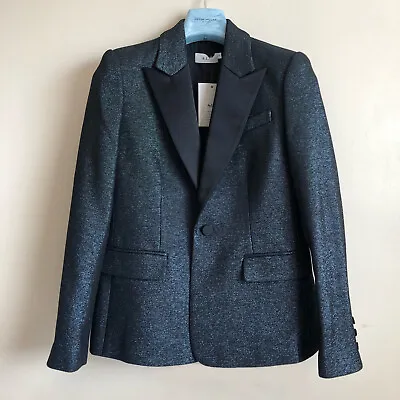 A.L.C. Landis II Metallic Single Button Blazer Jacket In Blue/Black Size 8 $695 • $275