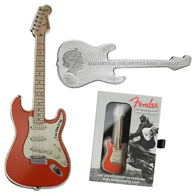 $99.95 • Buy 2022 1oz Pure Silver Fender Stratocaster Guitar Shaped Coin In Fiesta Red