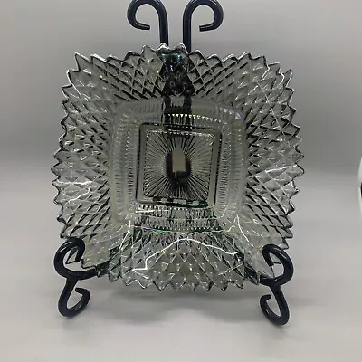 Indiana Glass Vintage Diamond Point Ruffled Candy Dish 6.5 Sq. CarnivalGlass • $4