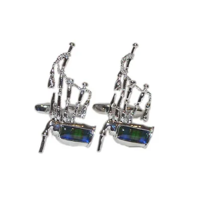 Black Watch Tartan Bagpipes Scottish CUFFLINKS Mens Birthday Present Gift Box • £19.12