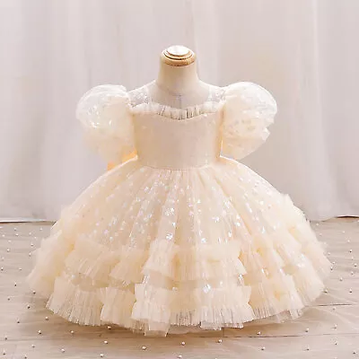 Baby Girls Tulle Bubble Sleeve Flower Dress Photography Props Gowns Christening • £31.99