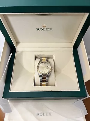 MENS ROLEX DATEJUST 36mm 18K/SS 16013 CHAMPAGNE ANNIVERSARY DIAL WITH DIAMONDS • $3050