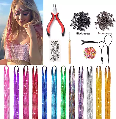 Hair Tinsel Kit (48 Inch12 Colors 3000 Strands) Fairy Tinsel Hair Extensions  • £13.55