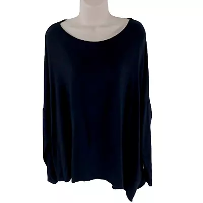 Majestic Paris Neiman Marcus Size 3 Angled Hem Stretch Blouse Black Soft Touch • $39.99