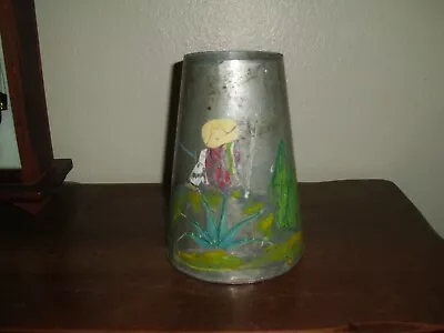 Rustic & Vintage Mexican Tin Hand-Painted Vase • $24