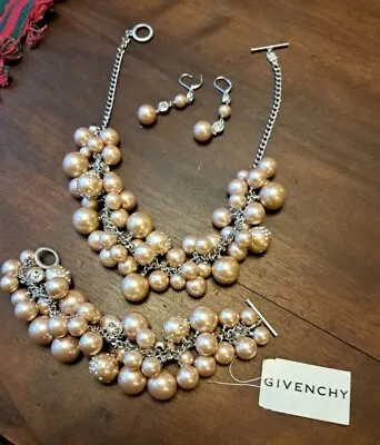 GIVENCHY Paris Vintage Demi-Parure Necklace  Bracelet Earring Signed Chunky Tag • $153.75