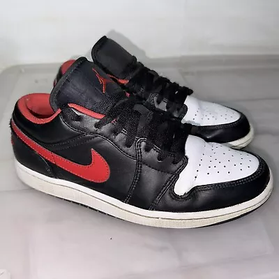 Mens NIKE Air Jordan 1 Low ‘White Toe’ Black White Red Sneakers Size US 9 #34153 • $50