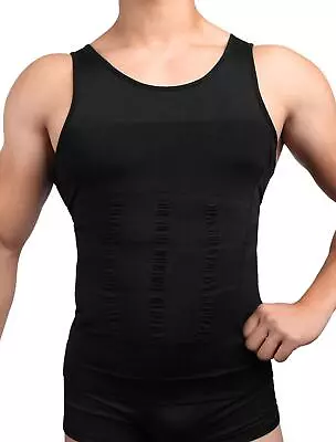 L Black Mens Slim Body Shaper Tummy Belly Fatty Underwear Vest T Shirt Shapewear • $16.64