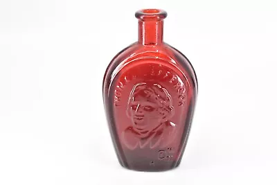 Vintage Wheaton Ruby Red Glass Thomas Jefferson Bottle 3  • $11.99