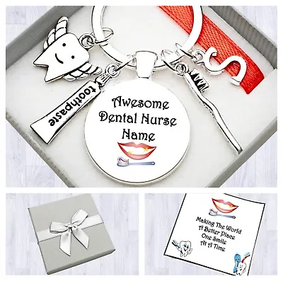 Dental Nurse Gift.  Personalised Initial. Cabochon Keyring. Box/bag. Card • £5.95