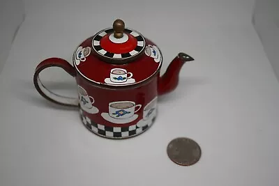 1999 Vintage Kelvin Chen Miniature Enamelware Teapot Coffee Red White #1686 • $25