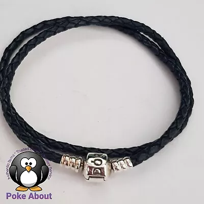 $52 • Buy Authentic Pandora Black Double Wrap Leather Braided Bracelet 37cm 590705