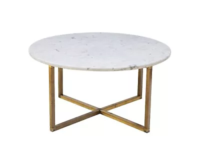 Round Brass Coffee Table X Base Italian Marble Top 36  Dia Mastercraft Widdicomb • $1450