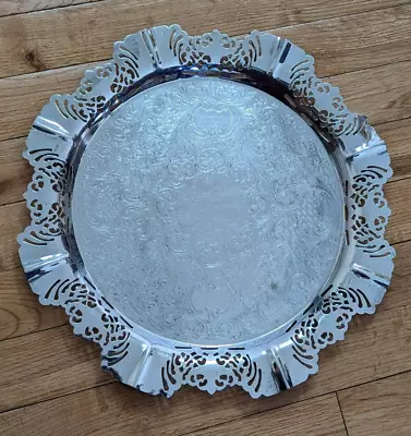 Vintage Krome Kraft Farber Brothers 13  Etched Serving Tray • $85