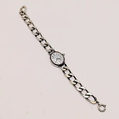 Vtg Sterling Silver Mars Incabloc Quartz Wrist Watch Curb Chain 8  Bracelet Band • $79.99