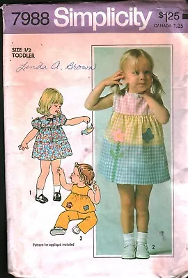 7988 Vintage Simplicity Sewing Pattern Girls 1970s Dress Top Pants Infant Baby • $7.99