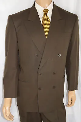 Vintage 1980s 42R Europa 2-Piece Double Breasted Suit - Men 42 Brown Poly 33x30 • $99