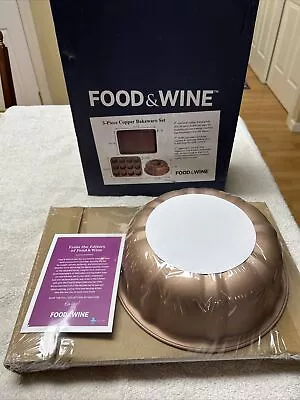 Food & Wine 3 Piece Non Stick Copper Bakeware Set NIB - Bundt Muffin Sheet Pan • $12