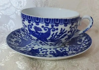Maruta China Tea Coffee Cup &Saucer Occupied Japan Blue & White Phoenix Vintage • $19