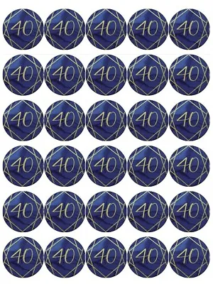 40th Birthday Blue And Gold Edible Cupcake Toppers Edible Wafer Paper Fairy Cake • £2.50