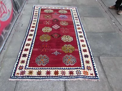Vintage Traditional Hand Made Oriental Wool Red Gabbeh Rug 198x117cm • £245