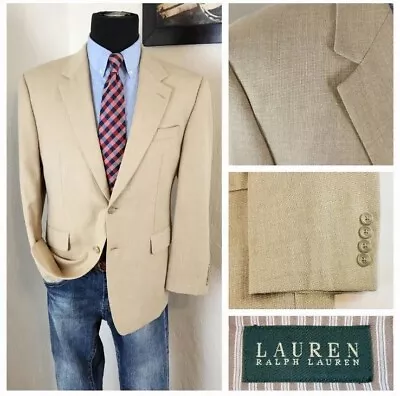 Ralph Lauren Blazer Men 42S 42R Cream Gold Beige 2 Button Suit Jacket Sharkskin • $46.20