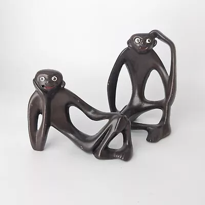 Vtg Mid-Century Ceramic Smoking Monkey Figurine Pair Set Sloth Pottery Signed • $79.99