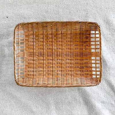 Vintage Woven Bamboo Wicker Tray Basket - Handmade - Shallow - Modern Farmhouse • $8.99