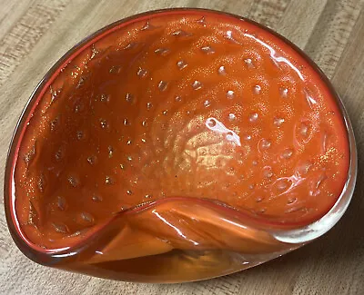 Orange Bullicante Controlled Bubble Art Glass Bowl Candy Dish • $25