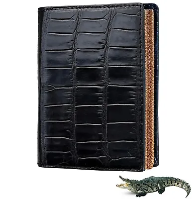 Black Men's Leather Vertical Wallet ID Card Holder Genuine Crocodile Slim Purse • $75