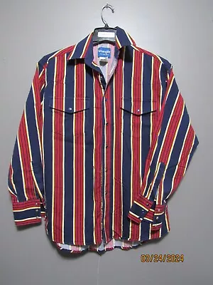 Vtg Wrangler L/s Pearl Snap Western Shirt Red Blue Stripe M Vguc • $18.99