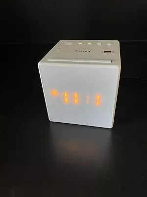 Sony ICF-C1 White Cube AM / FM Alarm Clock Radio Orange LCD. Tested & Working • $35