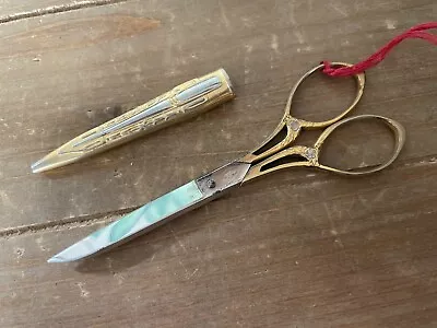 Vintage SMF Solingen German Embroidery Sewing Scissors With Sheath • $45