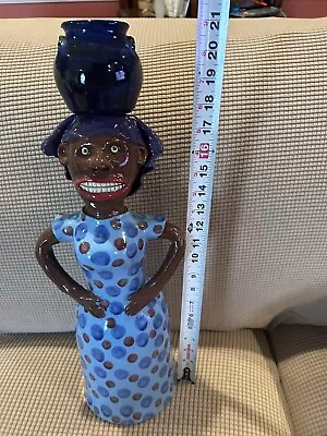 RARE MARVIN BAILEY SOUTHERN PRIMITIVE FOLK ART POTTERY LADY WITH JUG 21 In • $600