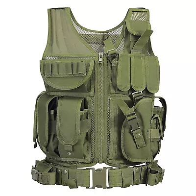 Military Tactical Vest Molle Adjustable Army Assault Combat Plate Carrier Black • $34.99