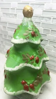 Vintage Small  Mold  Bisque Ceramic Flocked Christmas Tree Solid T7 • $13.99